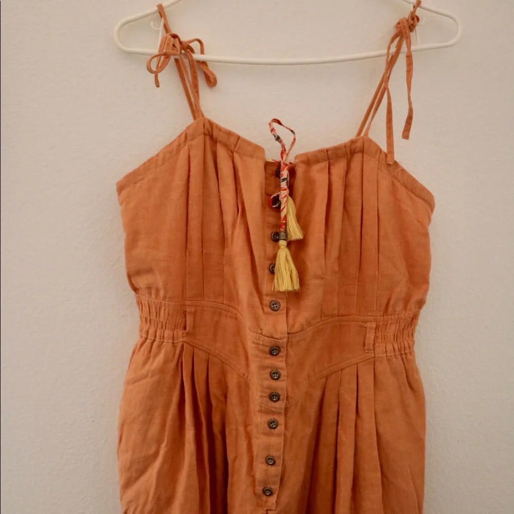 Free People Rust Orange Tie-Shoulder Jumpsuit